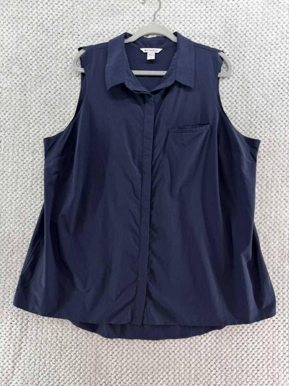 Athleta Button Front Top Womens 2X Blue Striped Sleeveless Collared Blouse